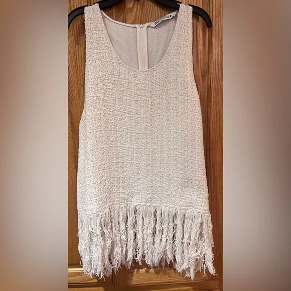 ZARA Ecru Cream Fringed Textured Weave Sleeveless Top Size XL Music Festival - Picture 6 of 12